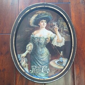 Vintage Pepsi Cola Gibson Girl oval tin serving tray